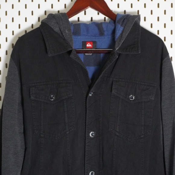 Quiksilver Hooded Jacket Mens Large Black Gray‎ Button Up Shirt Jacket - Picture 2 of 9